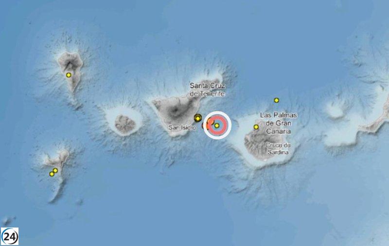 Terremoto de 3,4 grados se registra entre Tenerife y Gran Canaria, sin motivo de alarma.